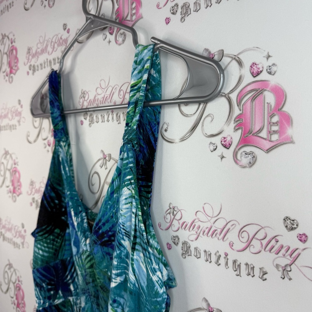 Denver Hayes dress, tropical beach, flowy Blue and Green Patterned Dress - Picture 5 of 12